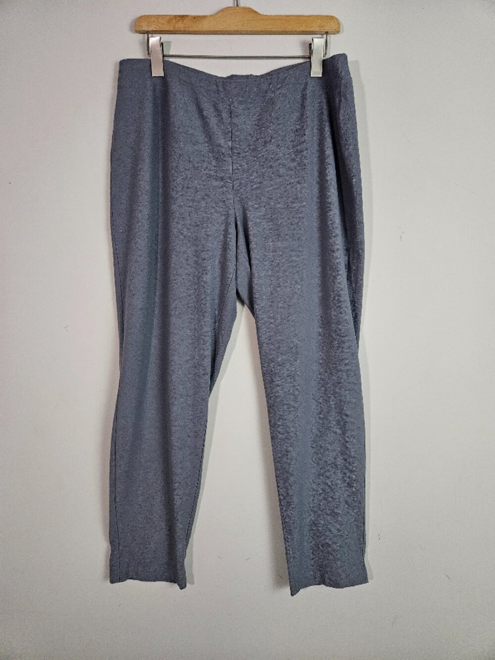 Eileen Fisher Women's Pants Large Gray Stretch Jersey Straight Pull On Lagenlook